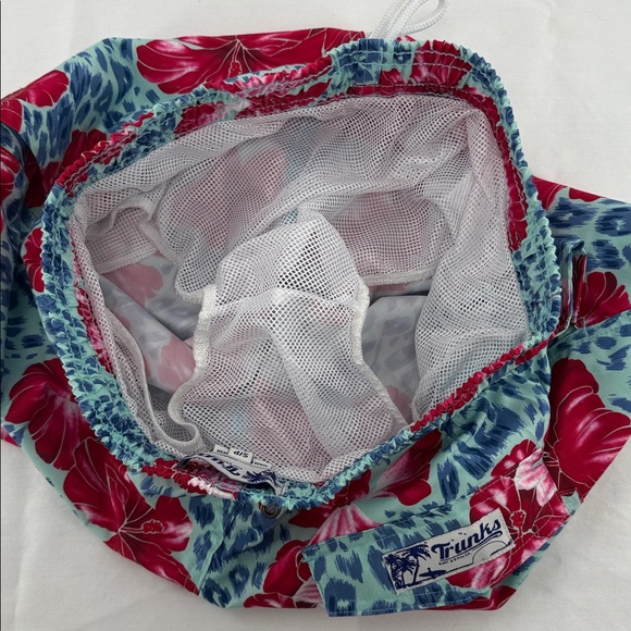 Trunks Surf & Swim Shorts Mens Small Hawaiian Flower Blue Red Mesh Liner - Picture 5 of 7